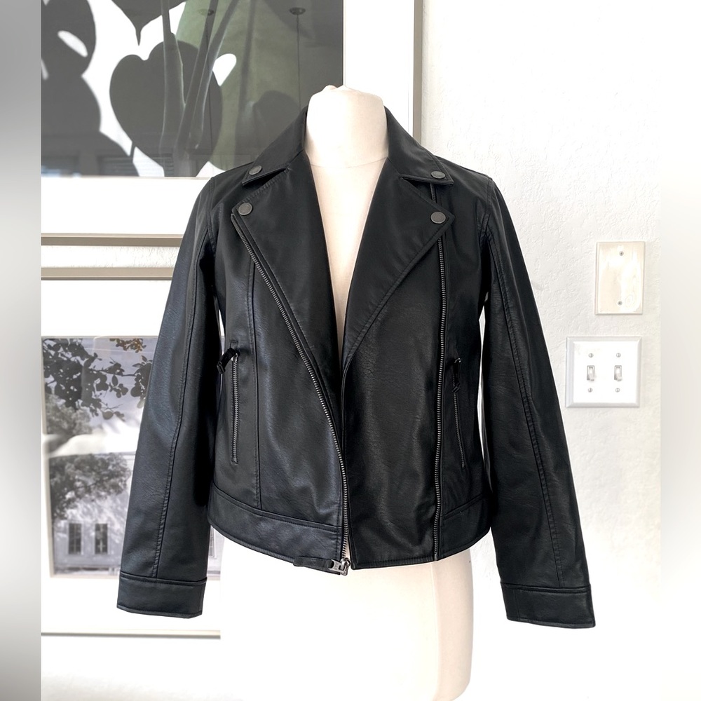 NWOT Abercrombie Kids Big Girls Black Faux Leather Jacket Sz 13/14